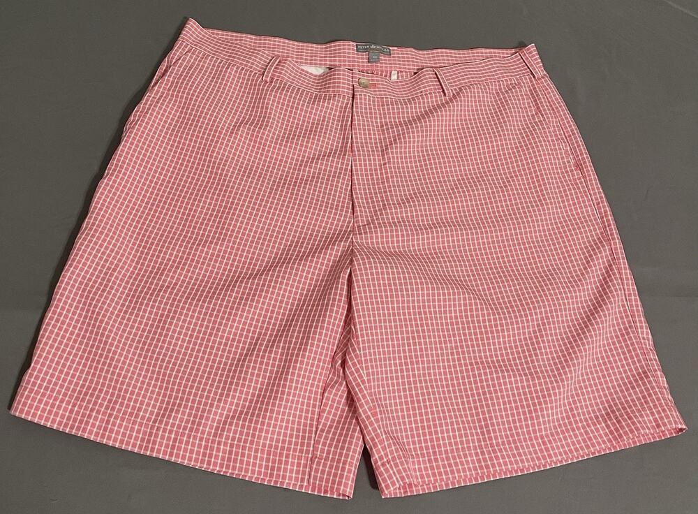 Peter Millar Men’s Size 40 Wicking Performance Shorts Pink White Check